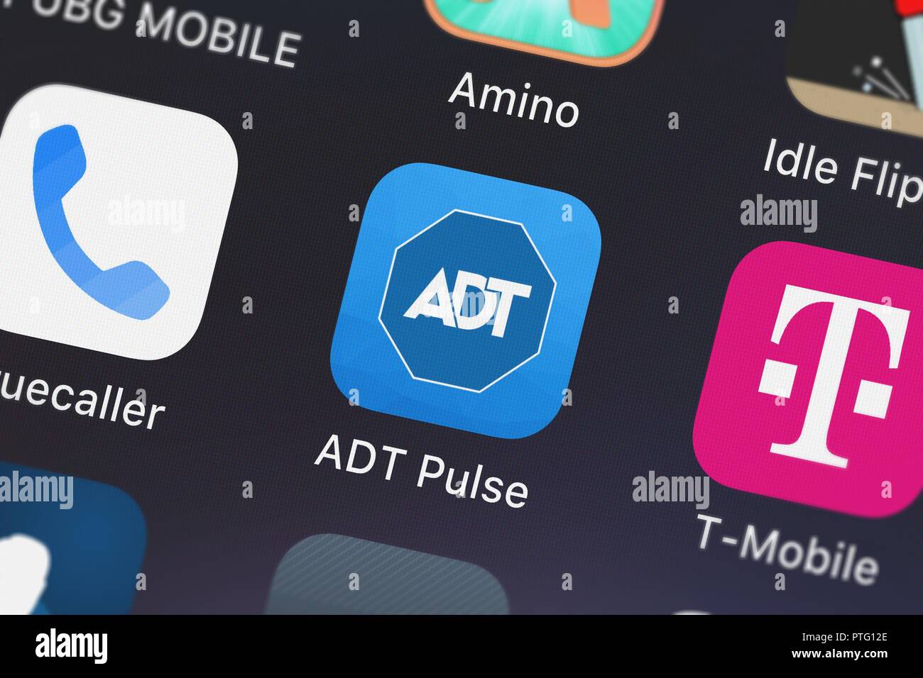 London, United Kingdom - October 09, 2018: Close-up shot of ADT LLC's popular app ADT Pulse ®. Stock Photo