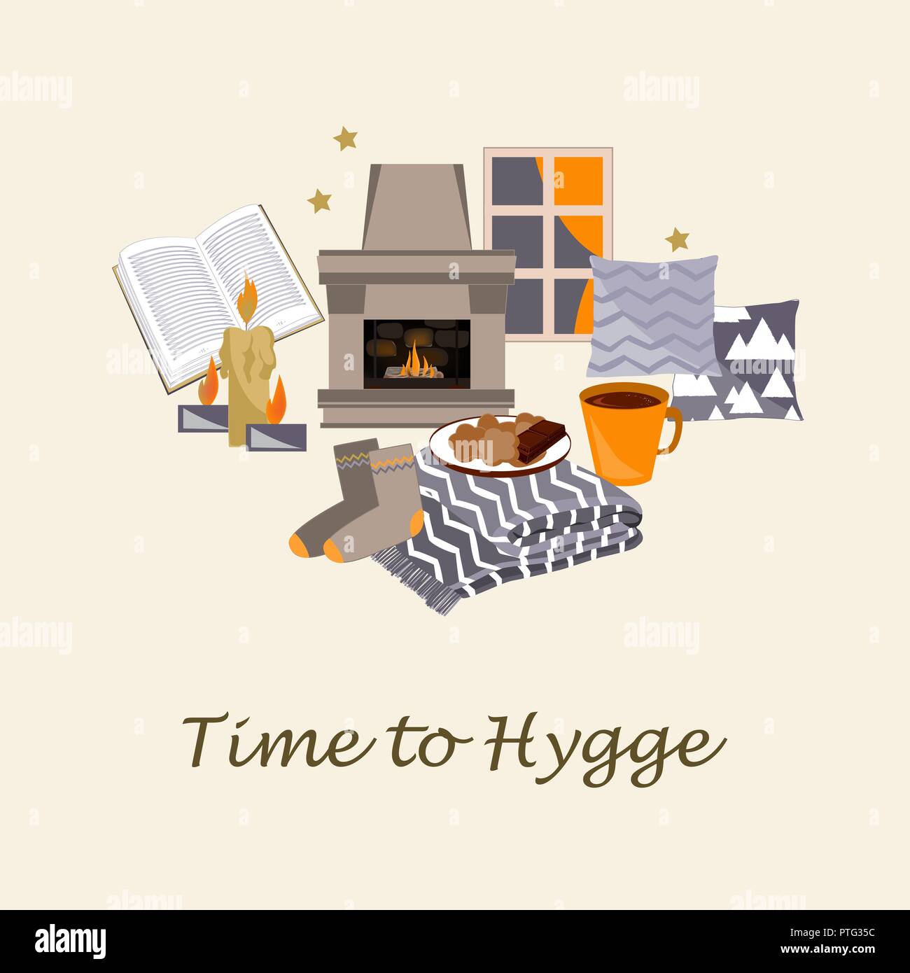 Seamless pattern with Hygge concept and cozy home things like