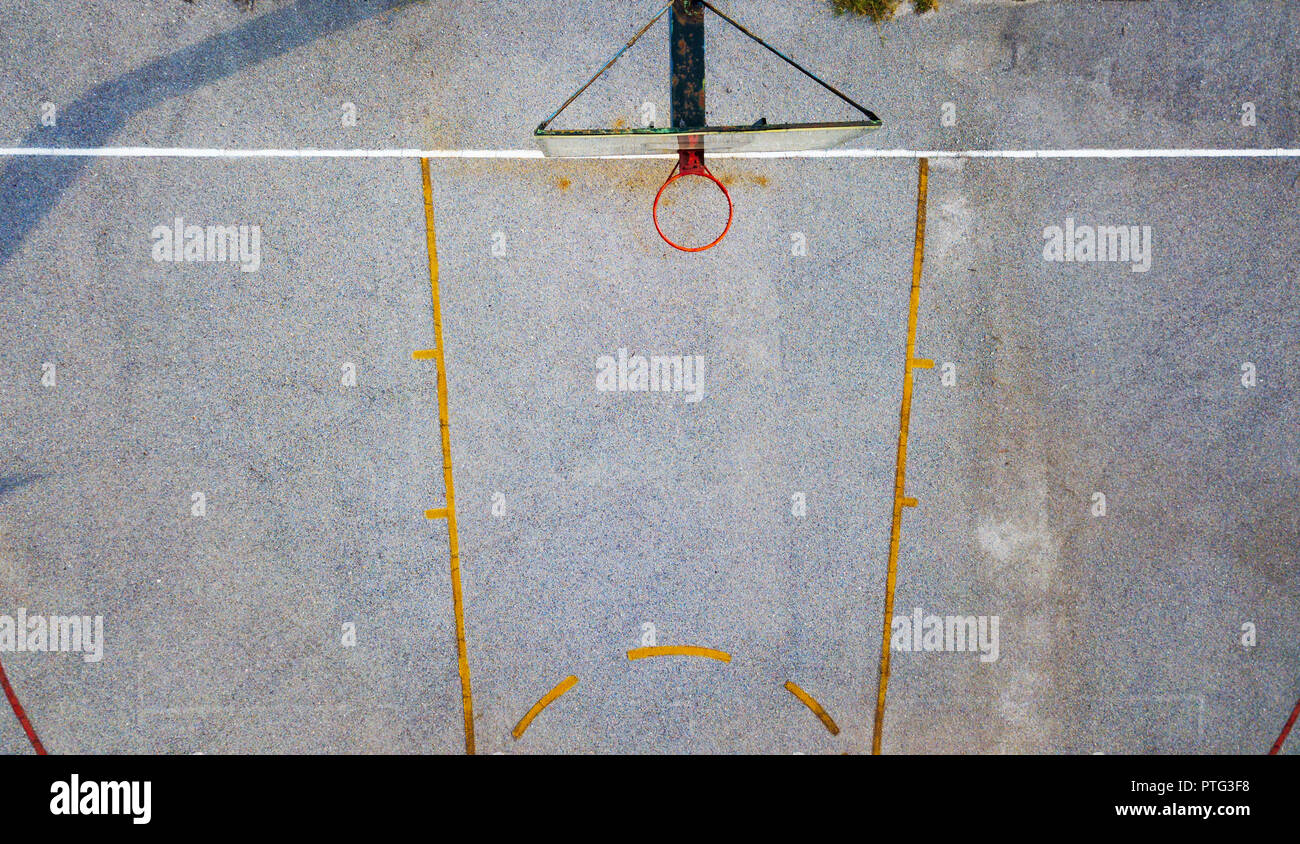 Concrete basketball court playground aerial top view Stock Photo