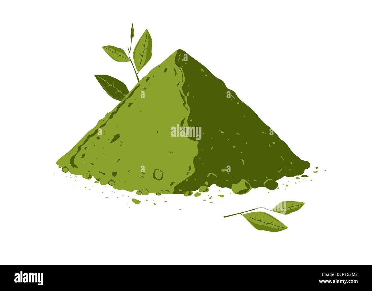 Vector hand drawn matcha illustration. Pile of matcha tea powder with