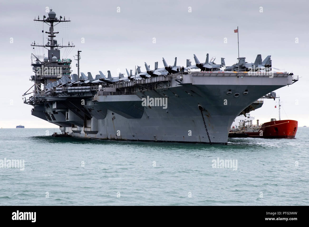 Aircraft Carrier USS Harry S Truman anchored off Stokes Bay, Hampshire