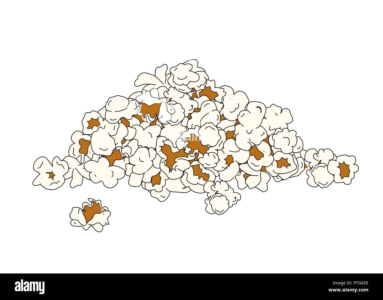 Hand drawn popcorn pile isolated on white background. Vector