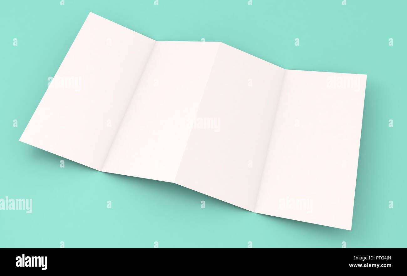 four pages leaflet on mint background mockup 3d rendering Stock Photo