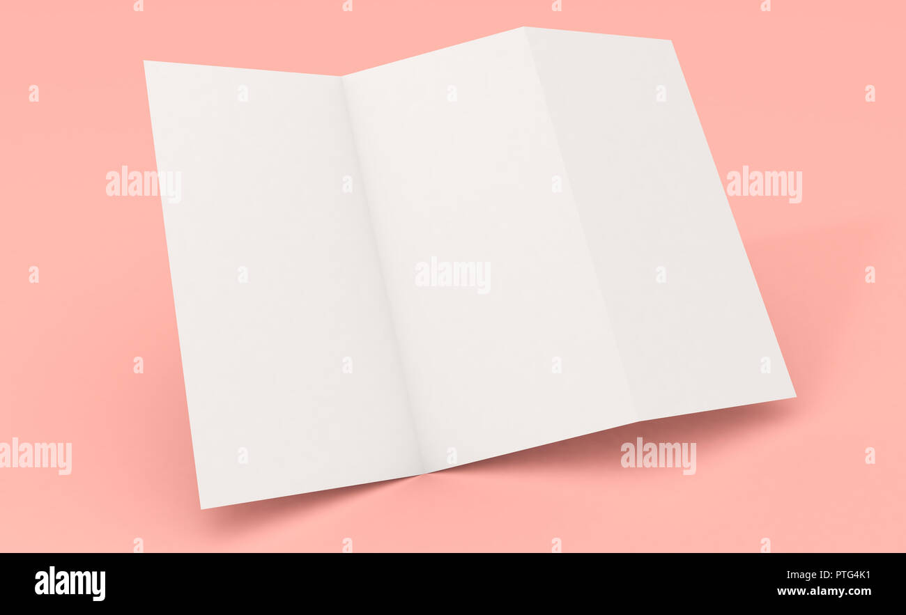 trifold on pink background 3d rendering mockup Stock Photo