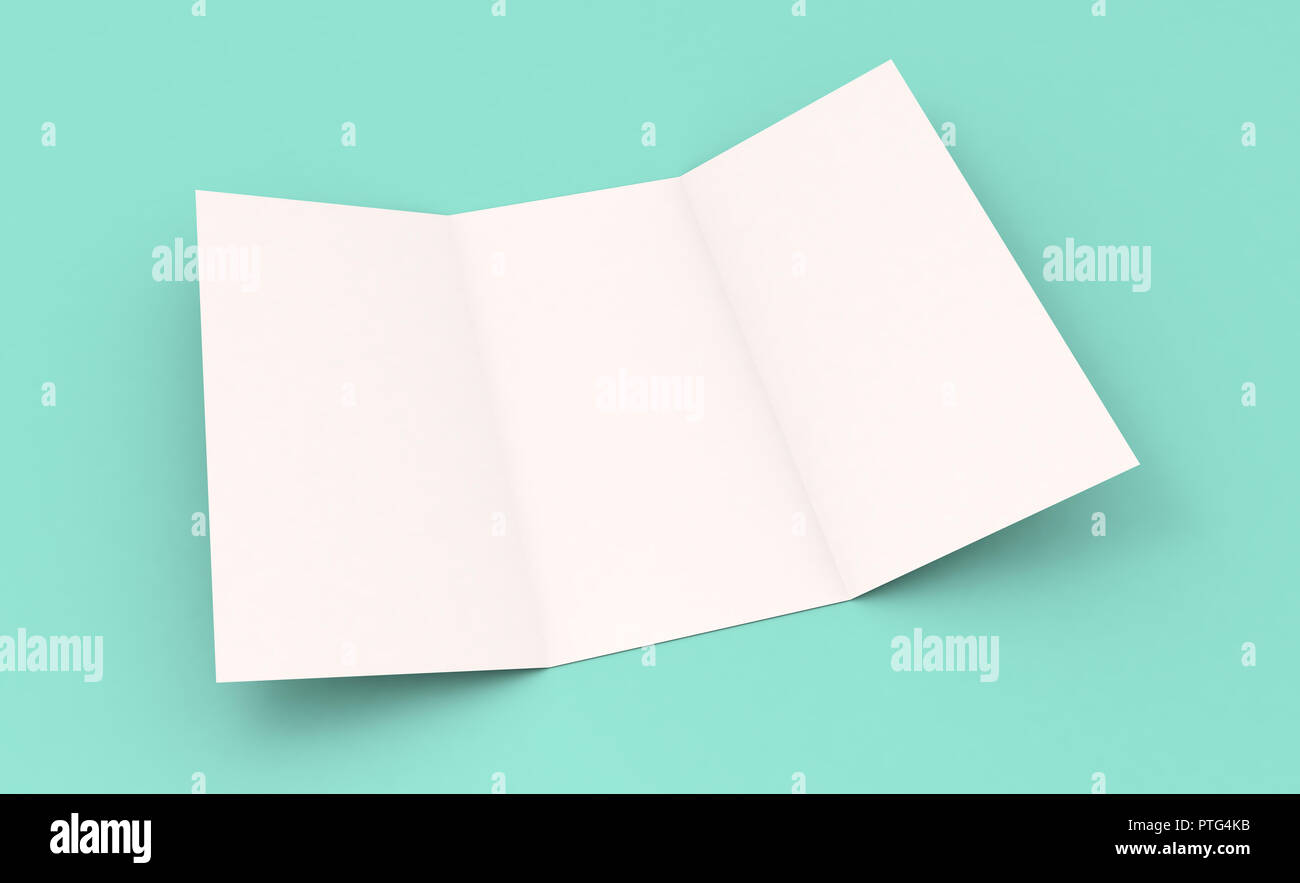 trifold blank on blue background 3d rendering mockup Stock Photo