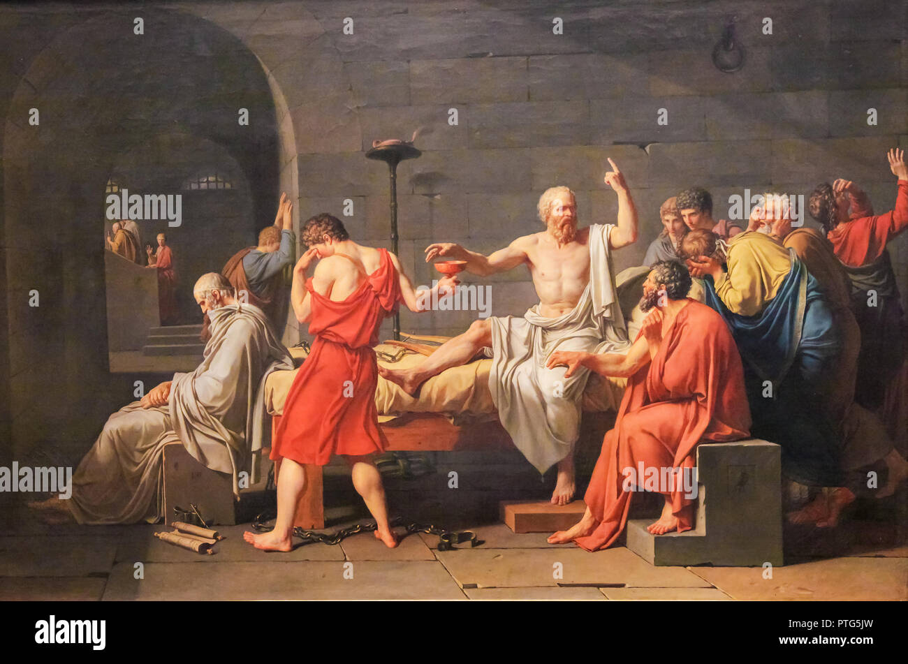 The Death of Socrates (French: La Mort de Socrate) is an oil on canvas painted by French painter Jacques-Louis David in 1787. Stock Photo