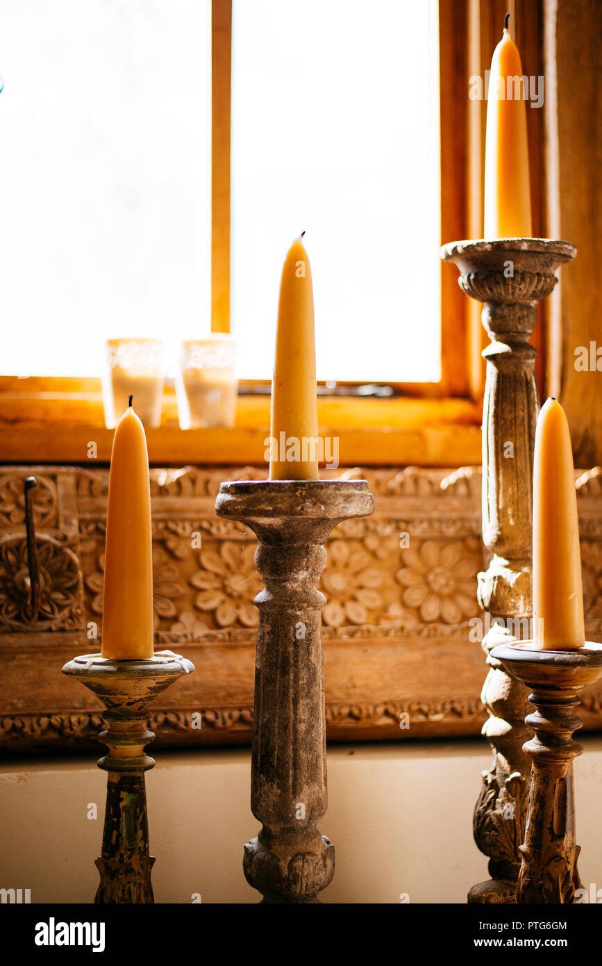 Rustic candle stick interior feature Stock Photo Alamy