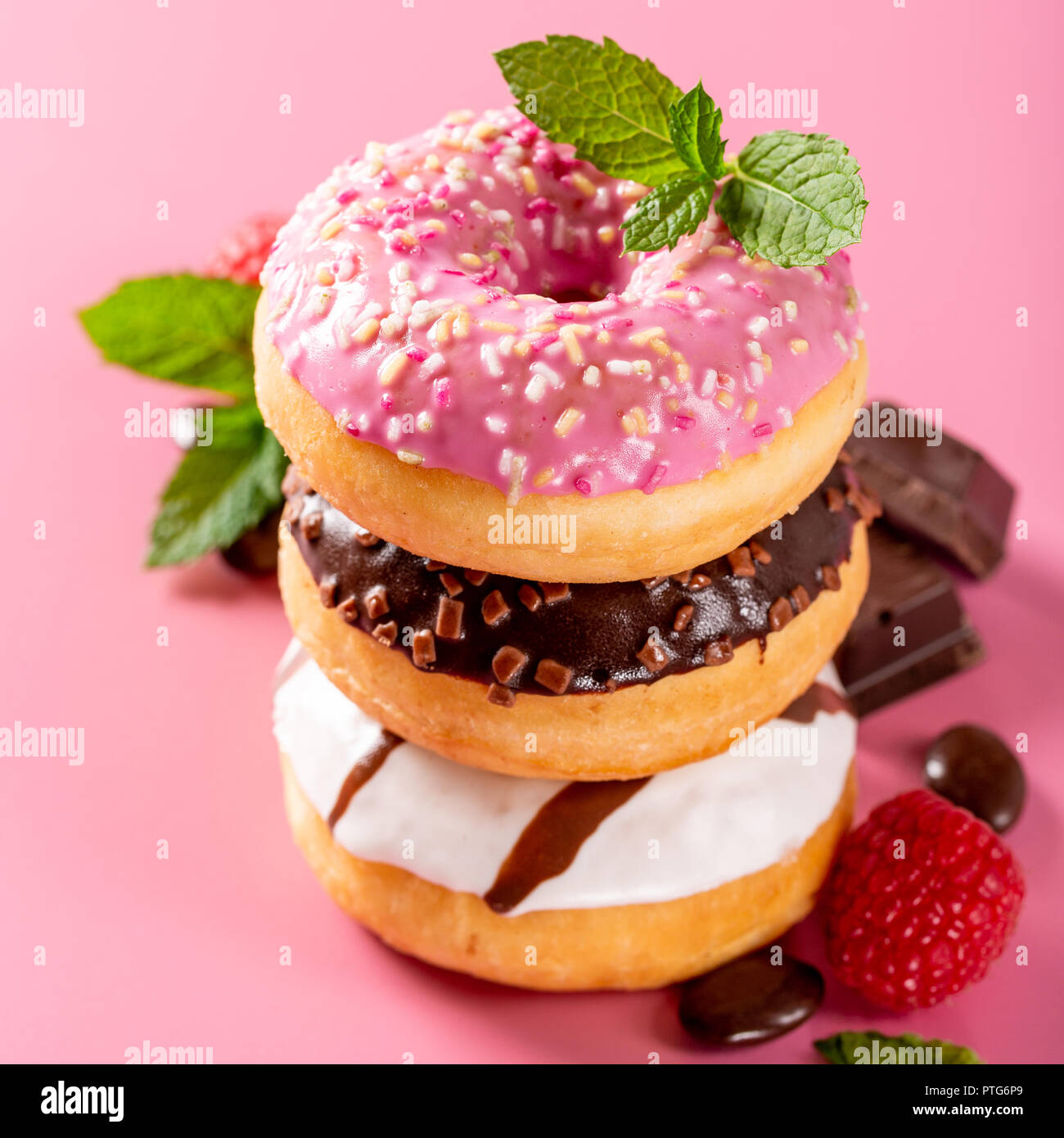 Stack of colorful donuts Stock Photo