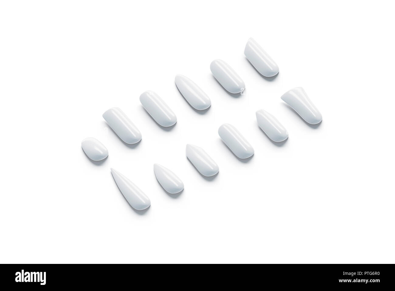 Blank white fake nails shape type mockup set, isolated, 3d rendering ...