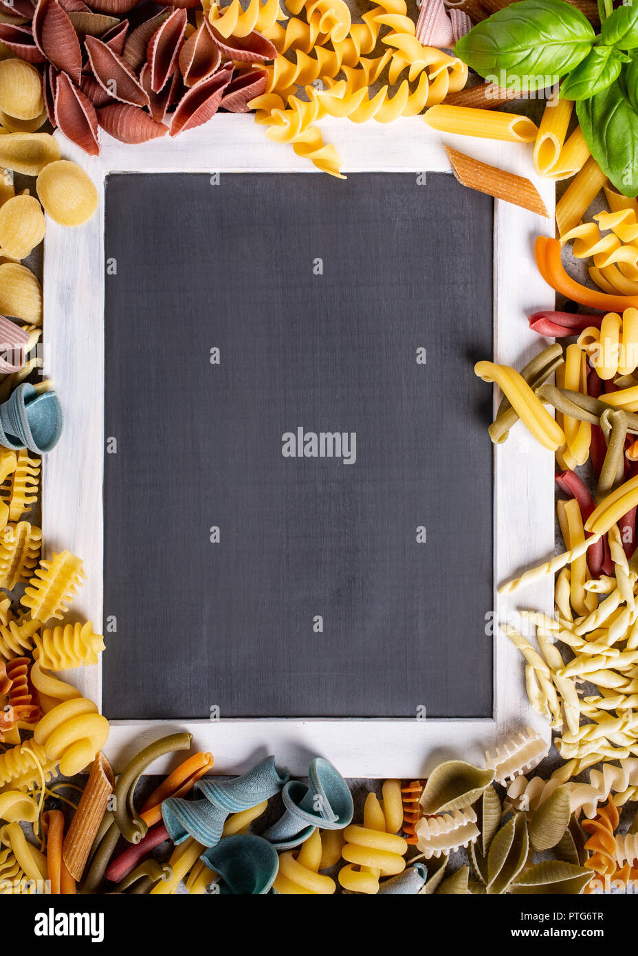 Black chalkboard with italian pasta Stock Photo Alamy