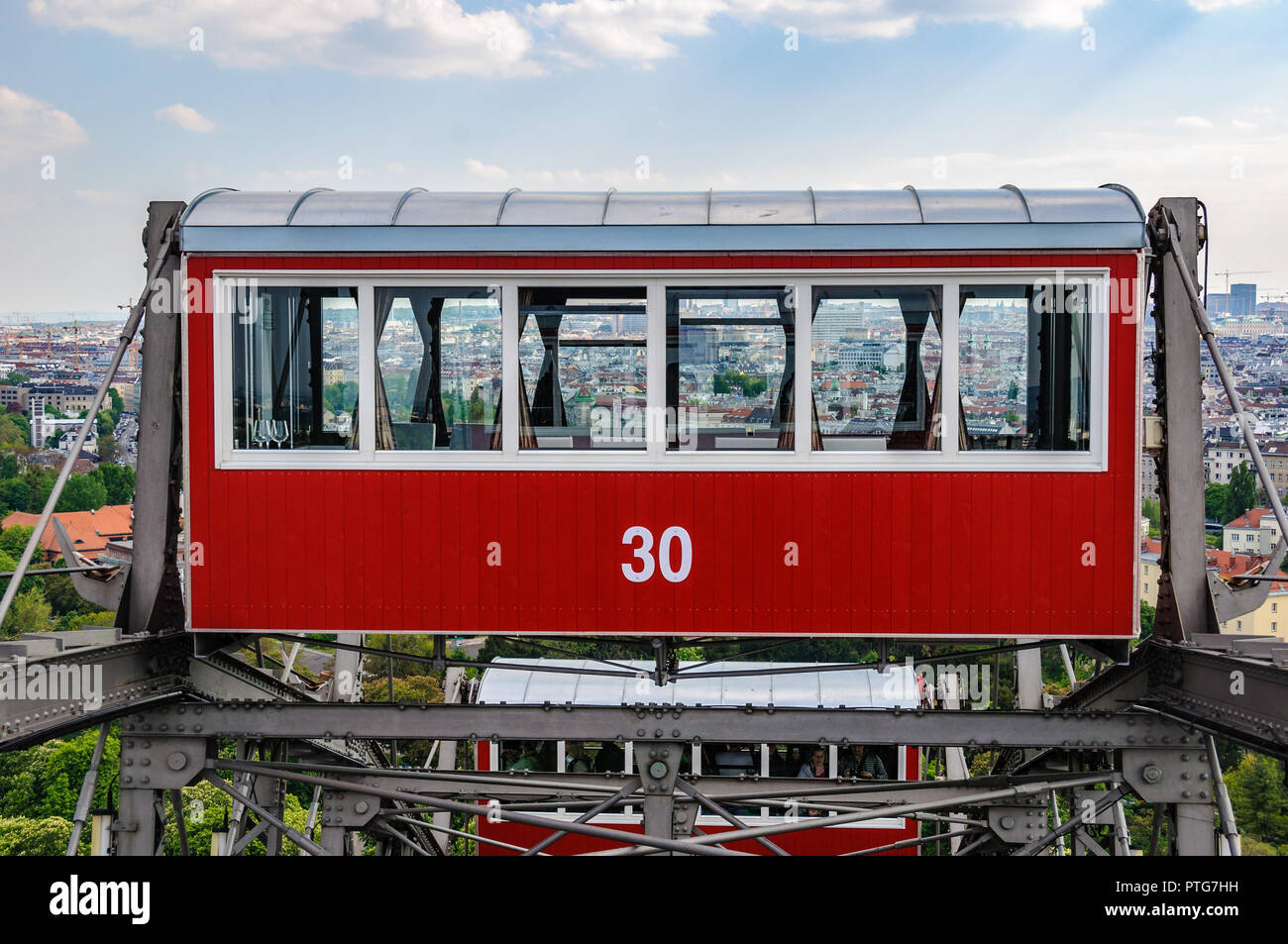 Gondolas of the Ferris Wheel in Prater Park in Vienna, Austria Stock Photo