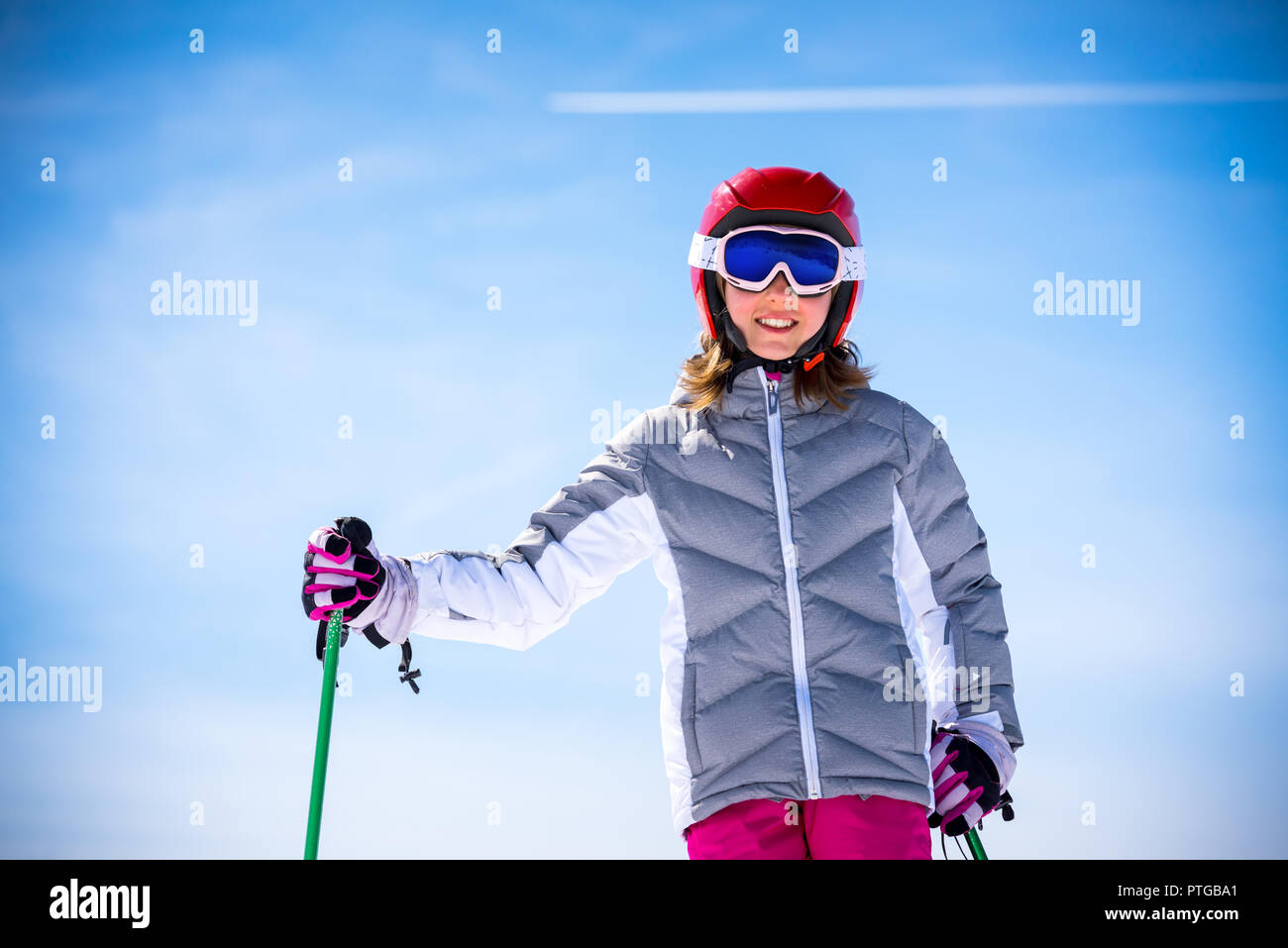 Little girl learning to ski Stock Photo
