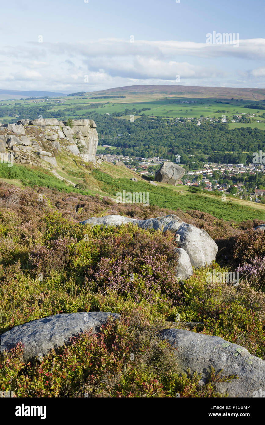 View from Ilkley Moor, looking towards Cow and Calf rocks and town