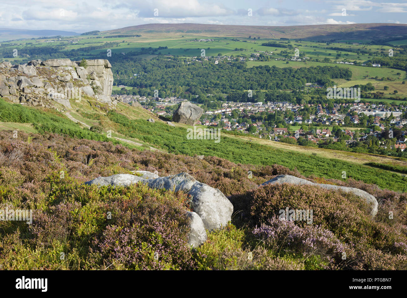 View from Ilkley Moor, looking towards Cow and Calf rocks and town