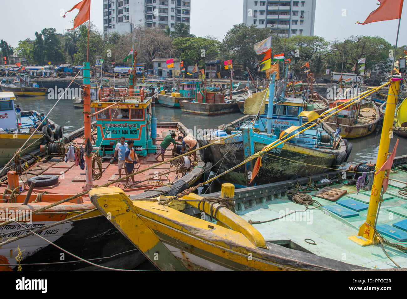 Fishing boats at the Sassoon Docks in Mumbai, India Stock Photo