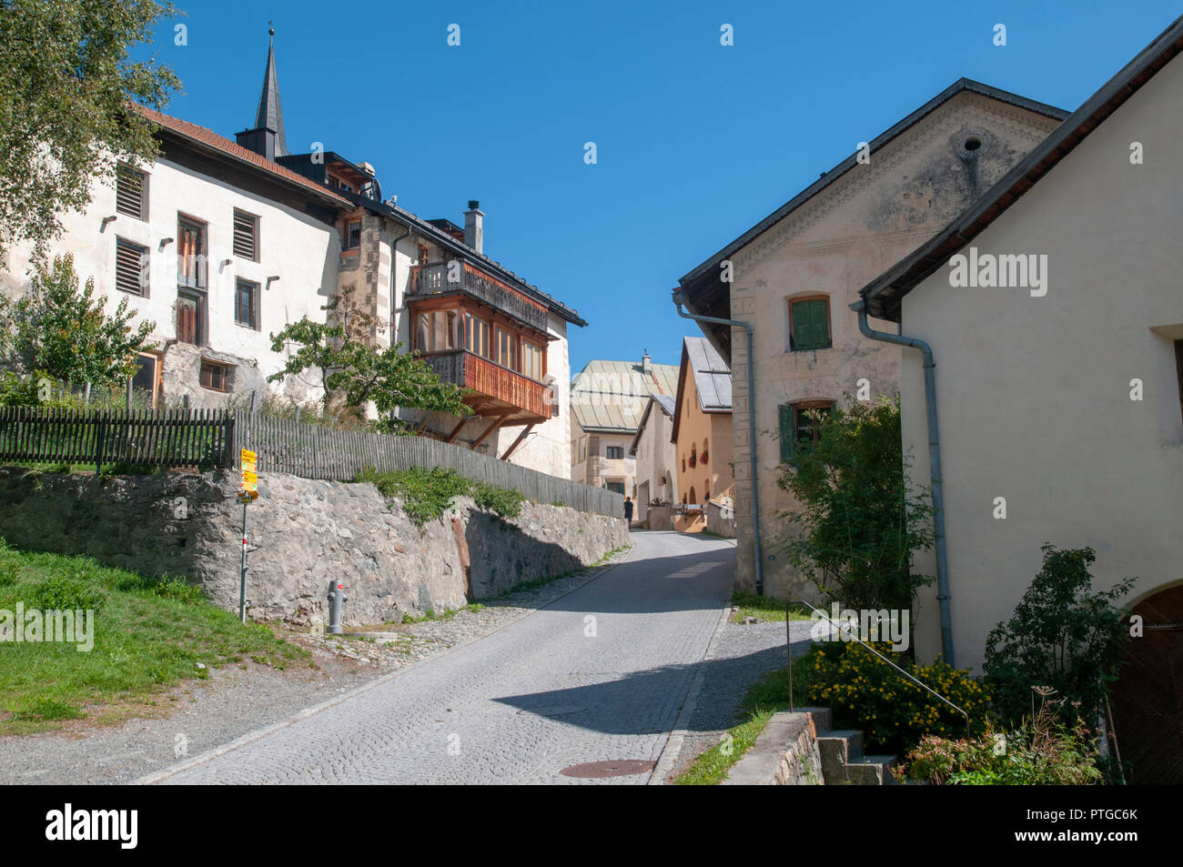 Engadine Valley village of Guarda, Switzerland Stock Photo