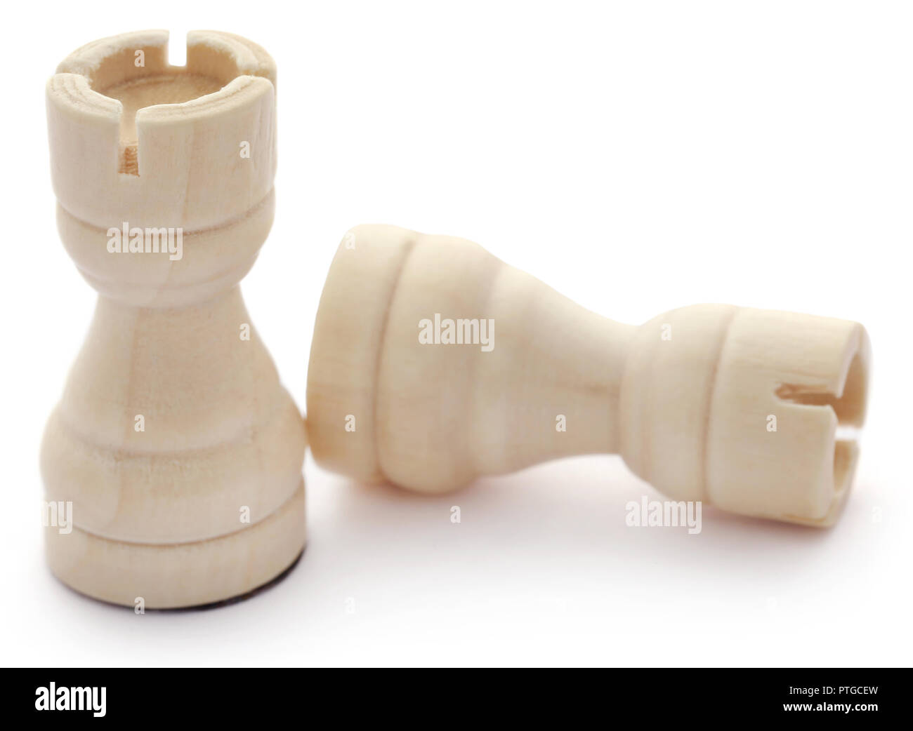 Wooden chess rooks over white background Stock Photo - Alamy