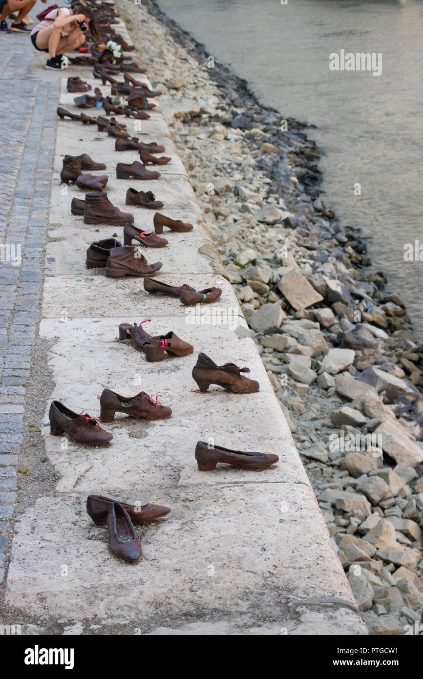 The Shoes on the Danube Bank is a memorial in Budapest, Hungary Stock Photo