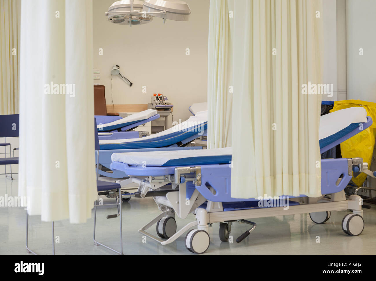 Wheel beds in an emergency room of a modern hospital. Stock Photo