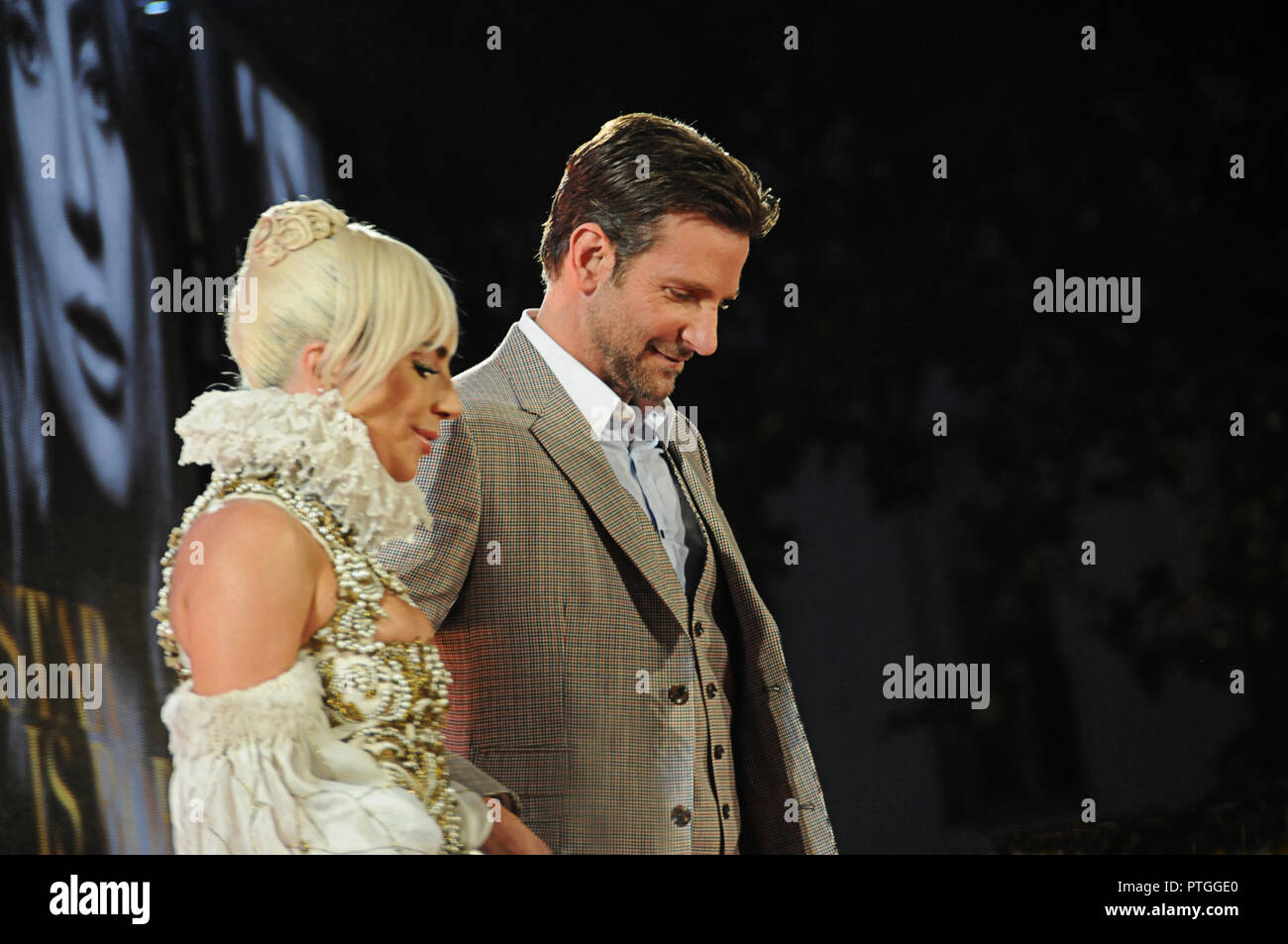 Lady Gaga, and Bradley Cooper the director and actor of A Star is Born, at the film's premiere in London Stock Photo