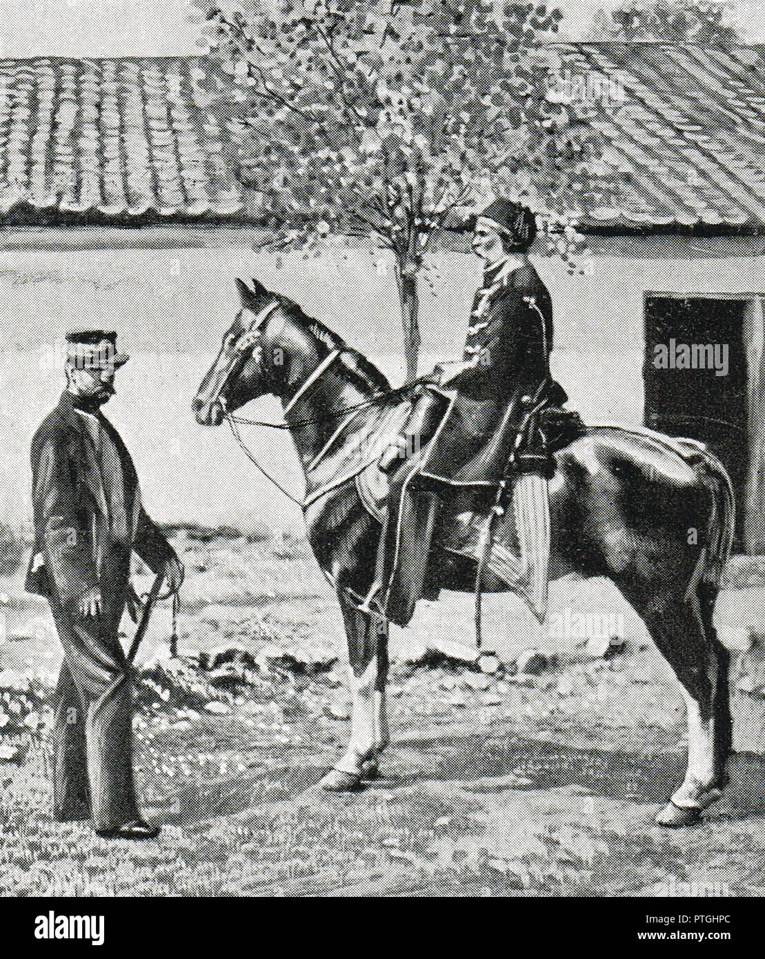 Omar Pasha on horseback, with Colonel Simmons, during the Crimean War, by Roger Fenton Stock Photo