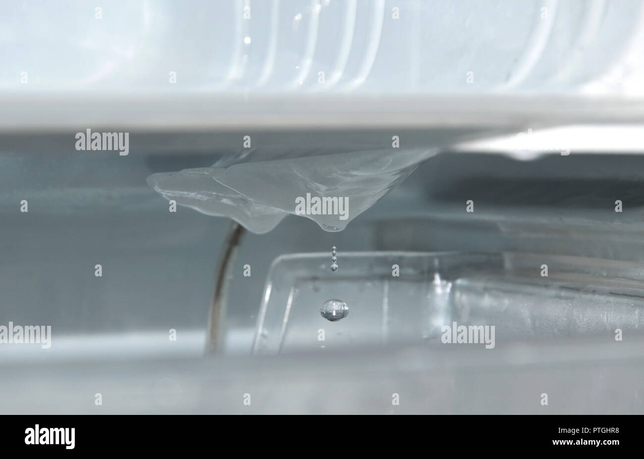 water drop from ice in refrigerator while defrost and cleaning Stock