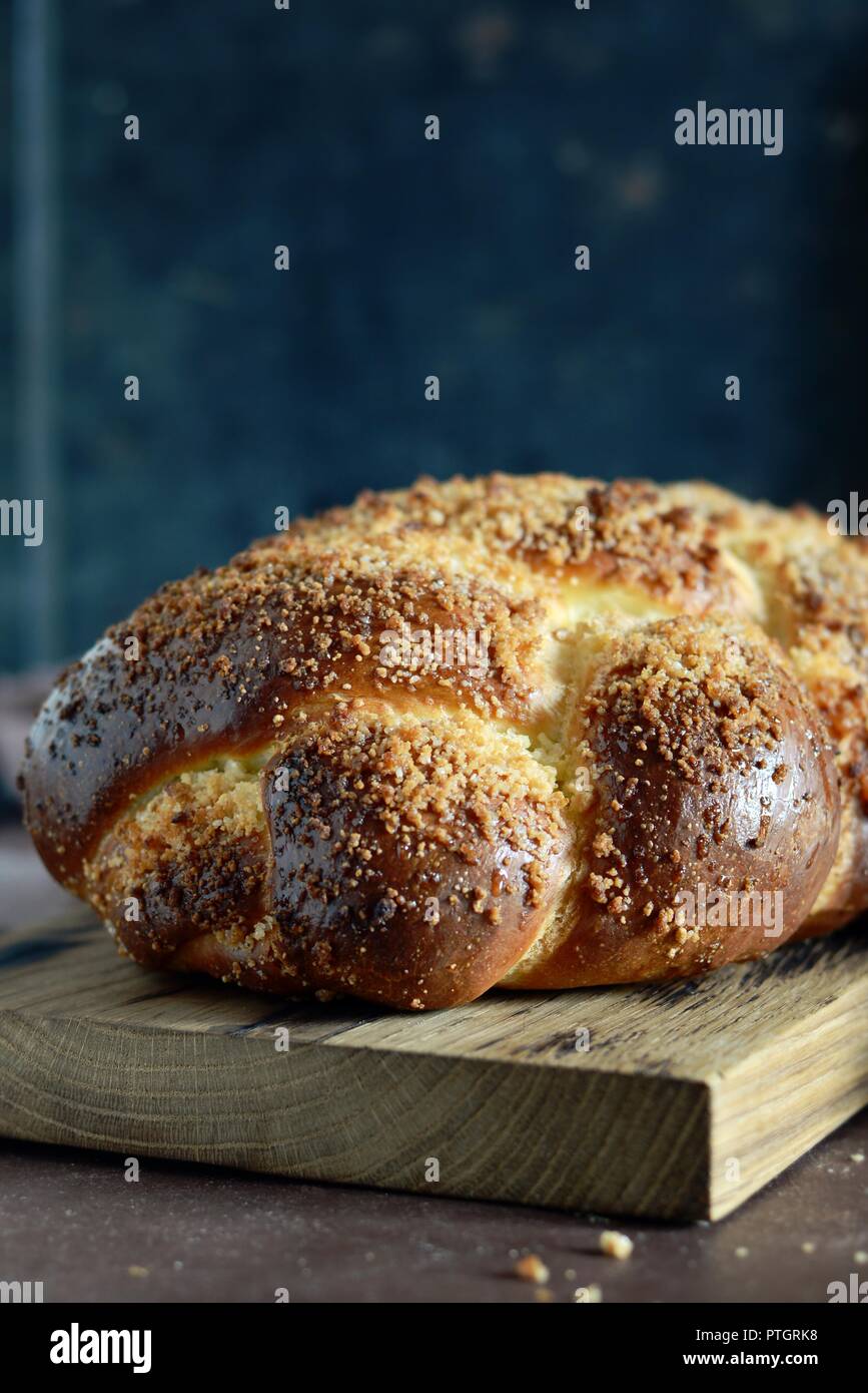 Challah or Hala is a traditional jewish sweet fresh sabbath bread loaf