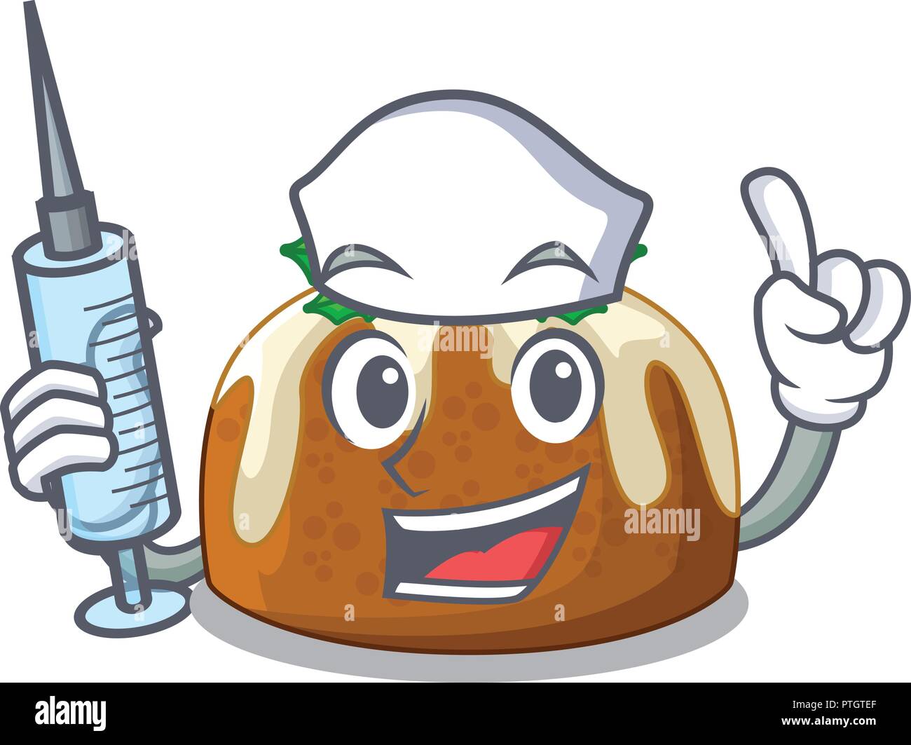 Nurse cartoon homemade christmas pudding with holly Stock Vector