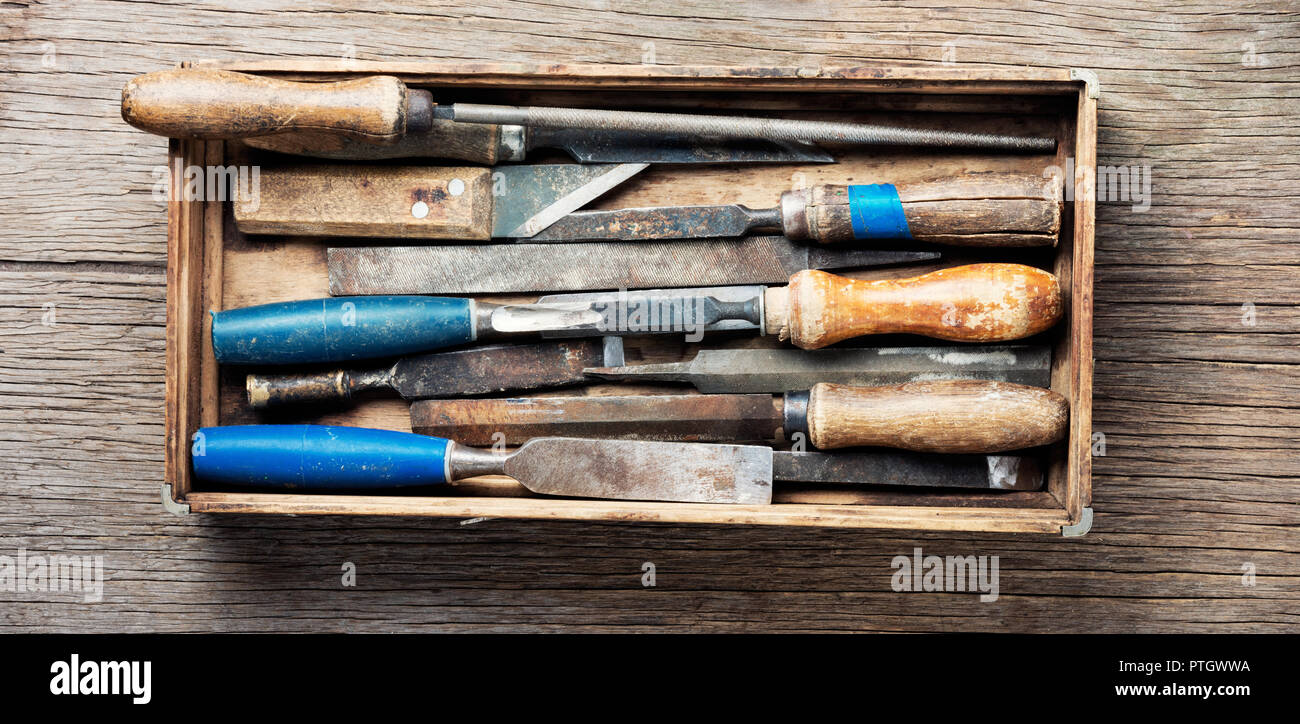 Set of wood chisel for carving wood.Collection of vintage tools Stock ...