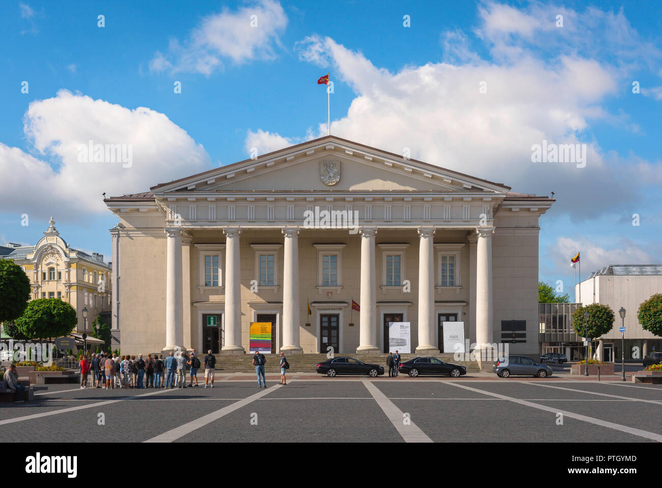 Vilnius Town Hall, view of the neoclassical style Town Hall building (1799) in Vilnius Town Hall Square (Rotuses aikste), Lithuania. Stock Photo