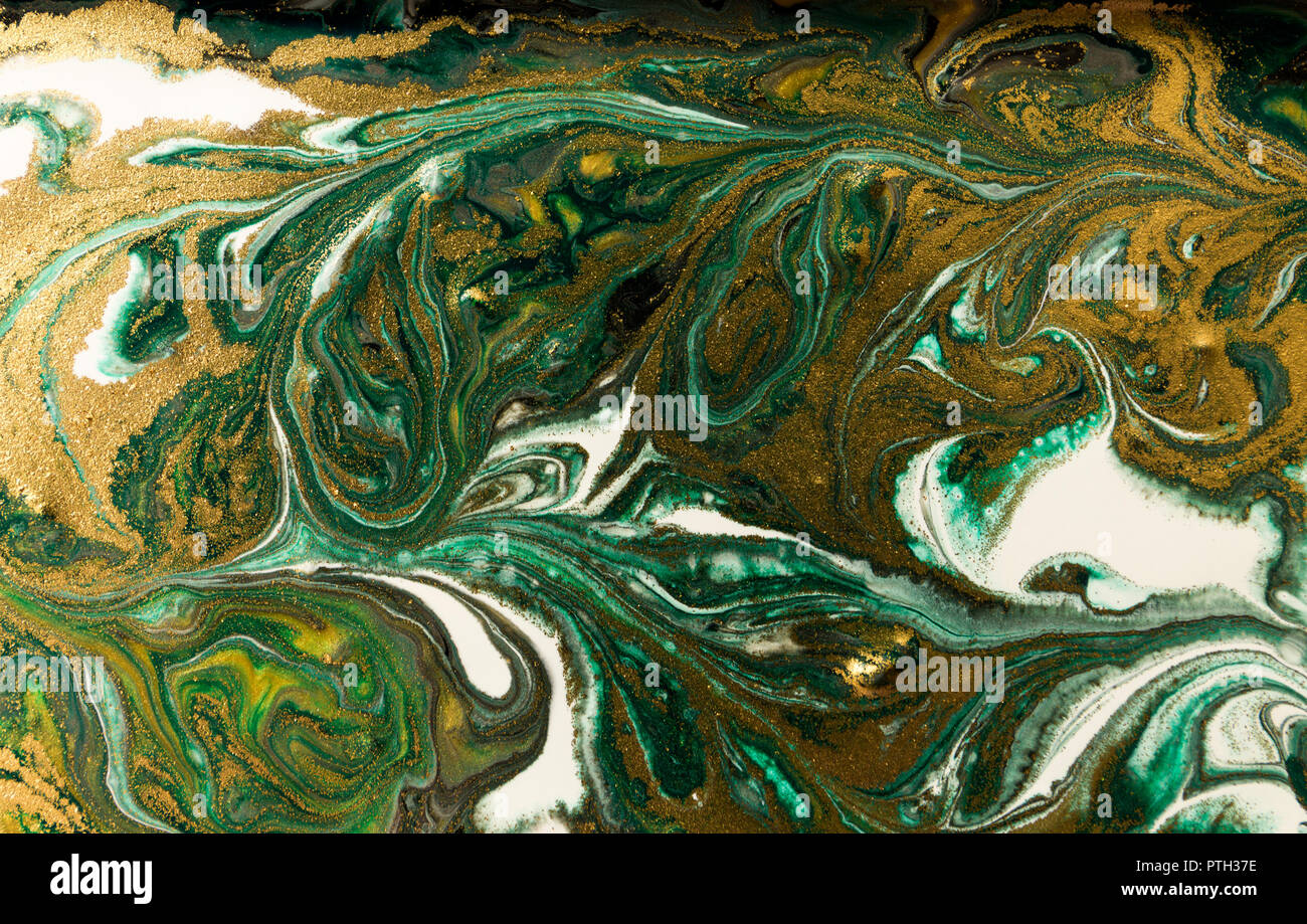 Green Marble Abstract Acrylic Background Marbling Artwork Texture Agate Ripple Pattern Gold Powder Stock Photo Alamy