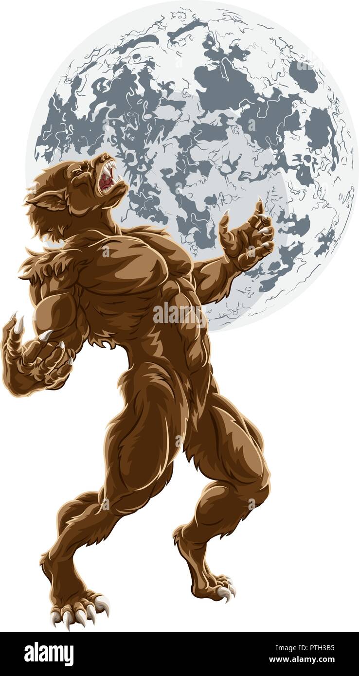Full Moon Werewolf Scary Horror Monster Stock Vector