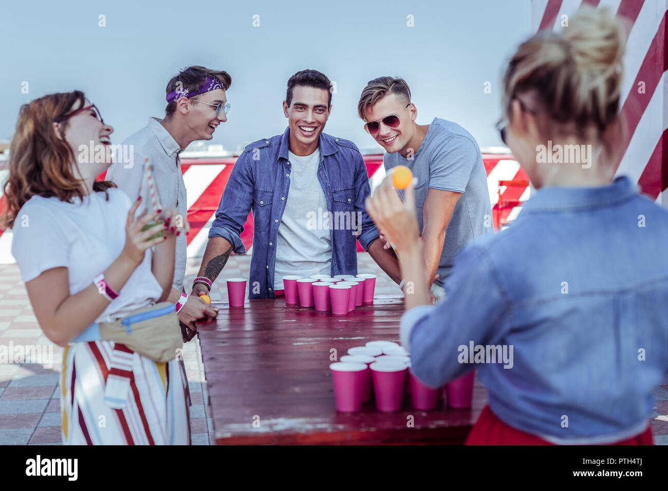 Joyful female person laughing at funny joke Stock Photo - Alamy