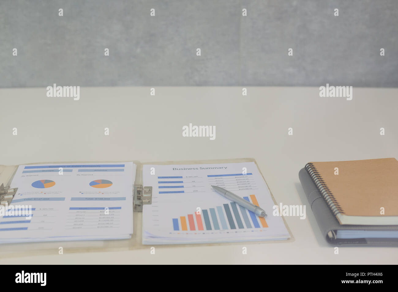 document notebook on wood desk at office workplace. business workspace ...