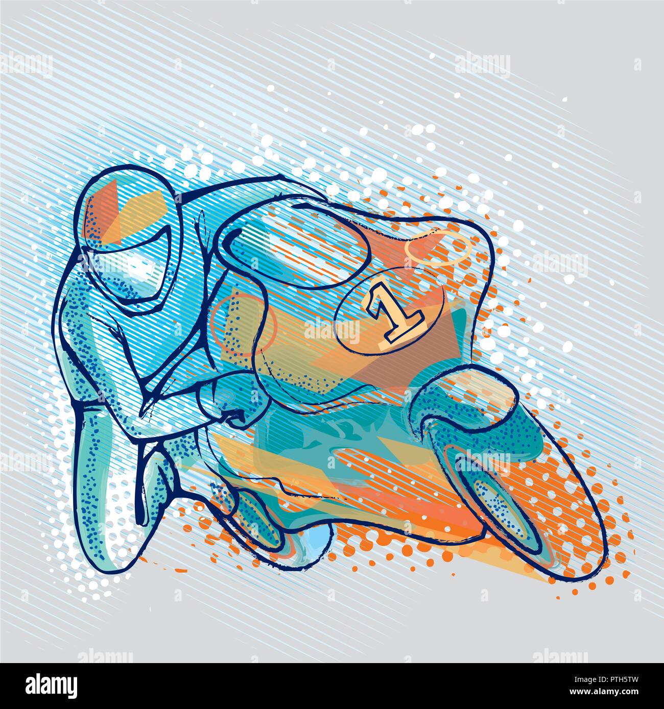 Extreme motorcycle racer on graphics background, vector image Stock Vector
