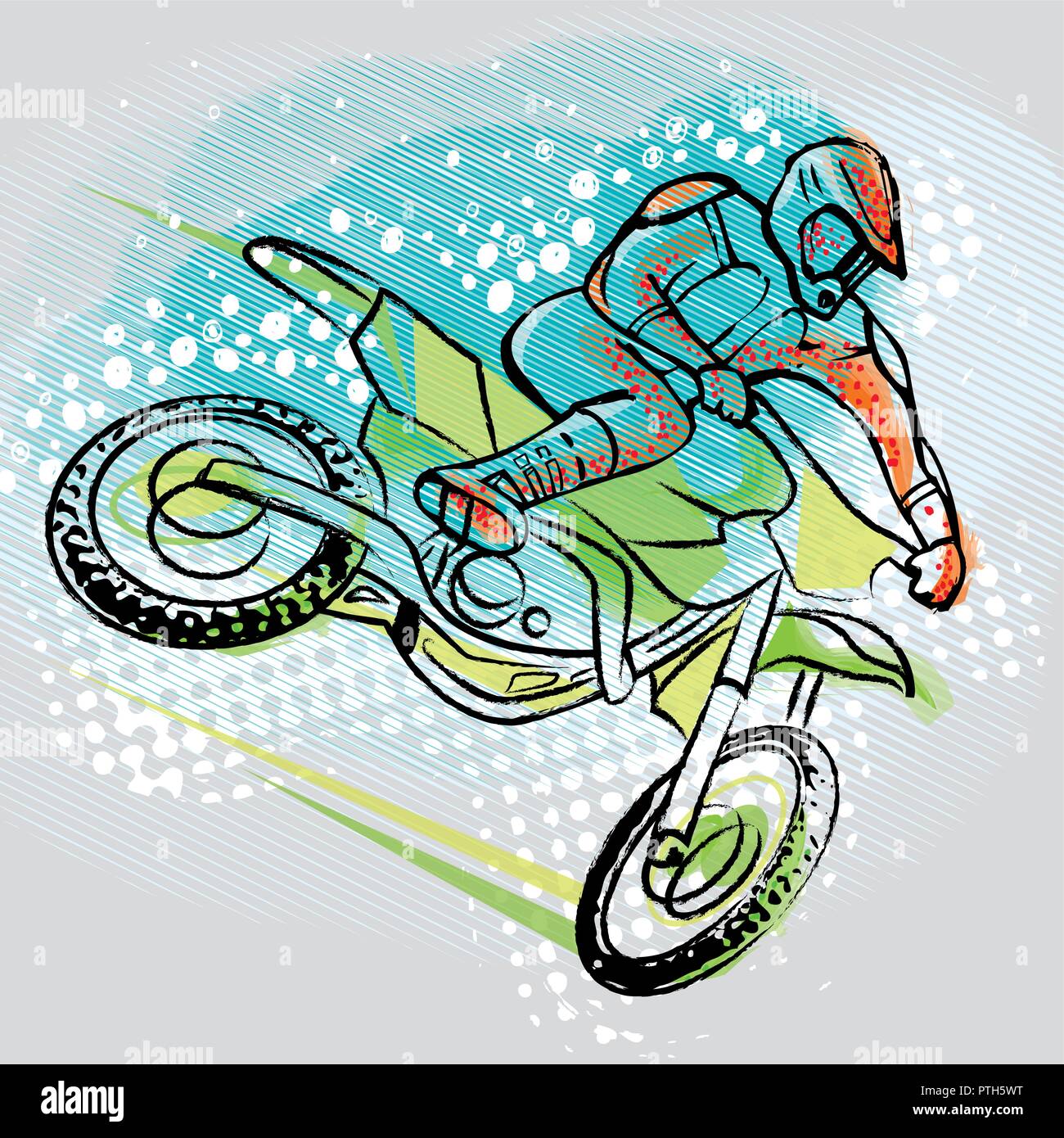 Motorcyclist ride motocross on graphics background, vector image Stock