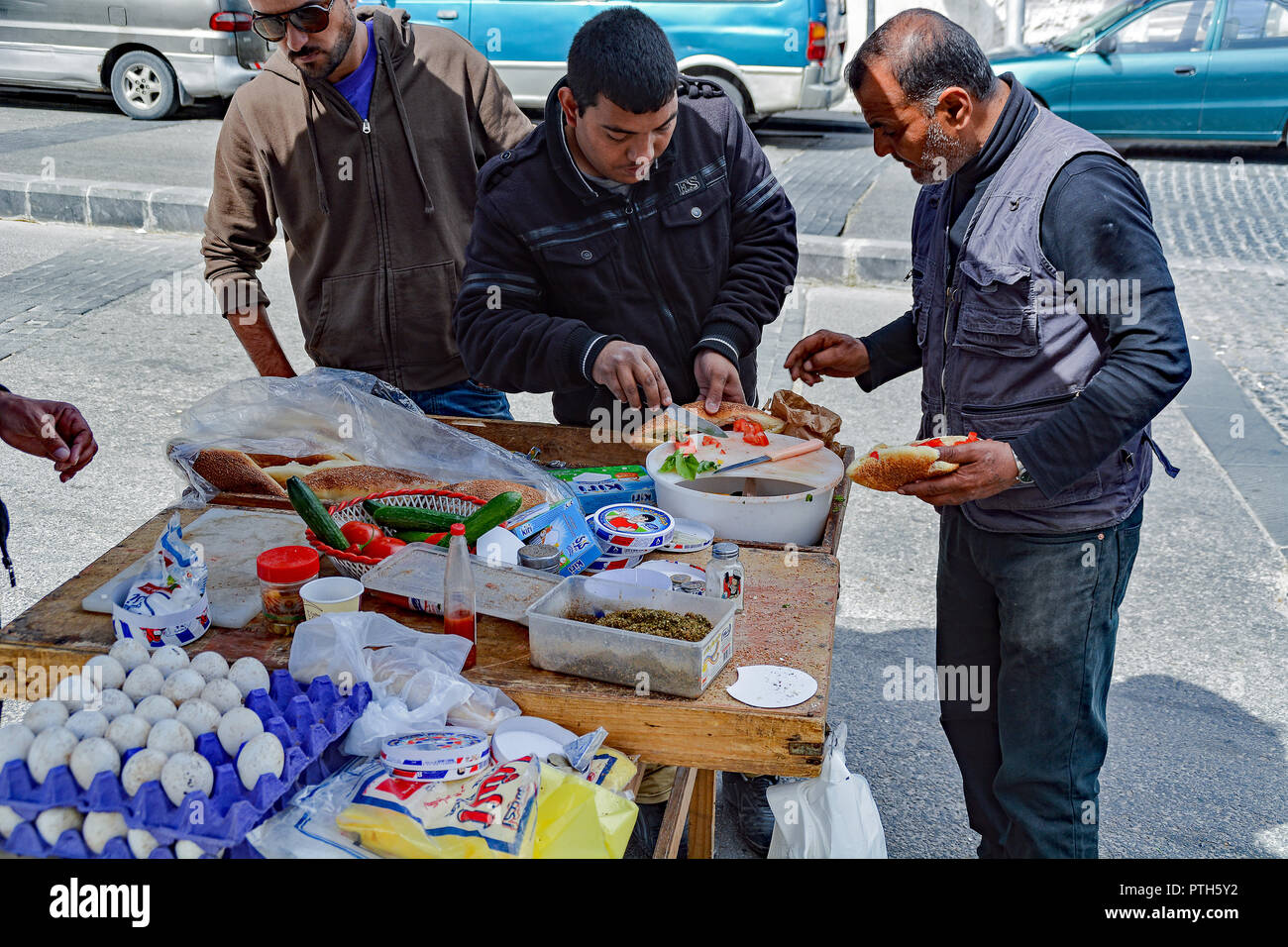 Breakfast stall in Amman, Jordan Stock Photo