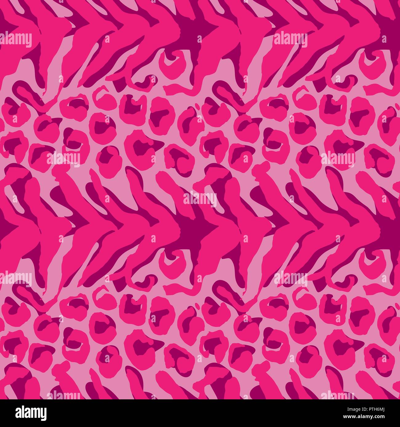 Vector illustration leopard print seamless pattern. Pink hand drawn ...