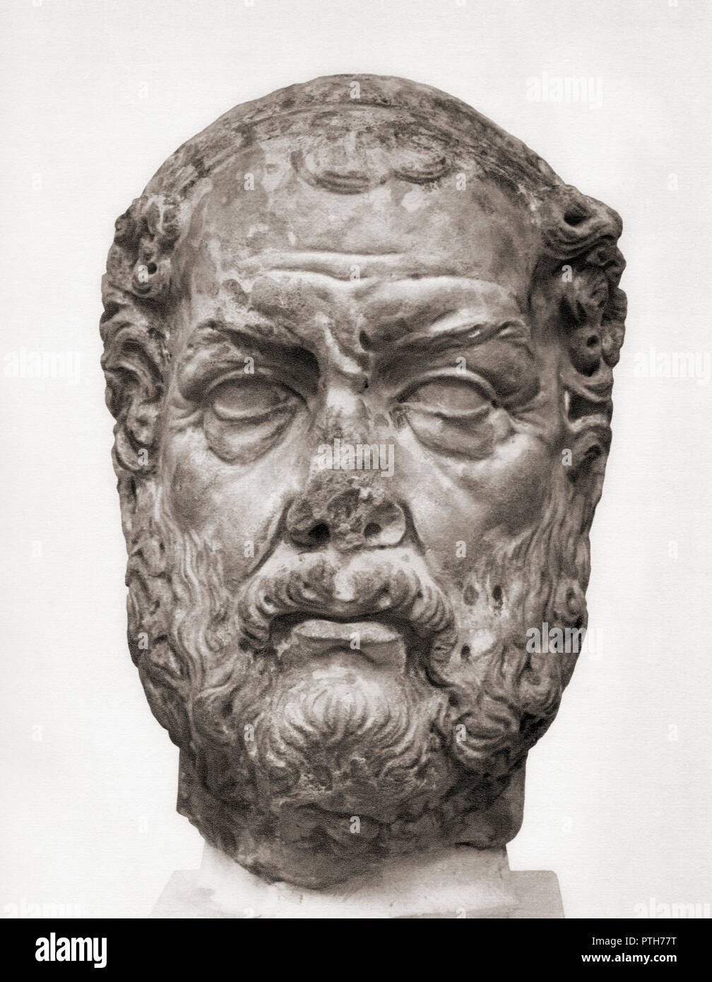 Bust of Callimachus, 310/305–240 BC.  Ancient Greek poet, critic and scholar at the Library of Alexandria. Stock Photo