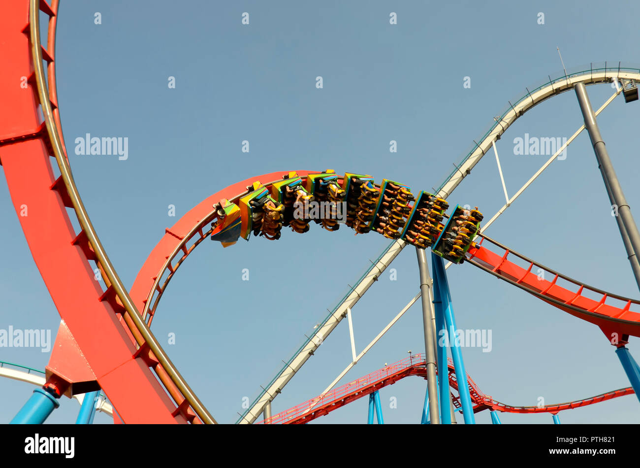 roller coaster between metal structure Stock Photo