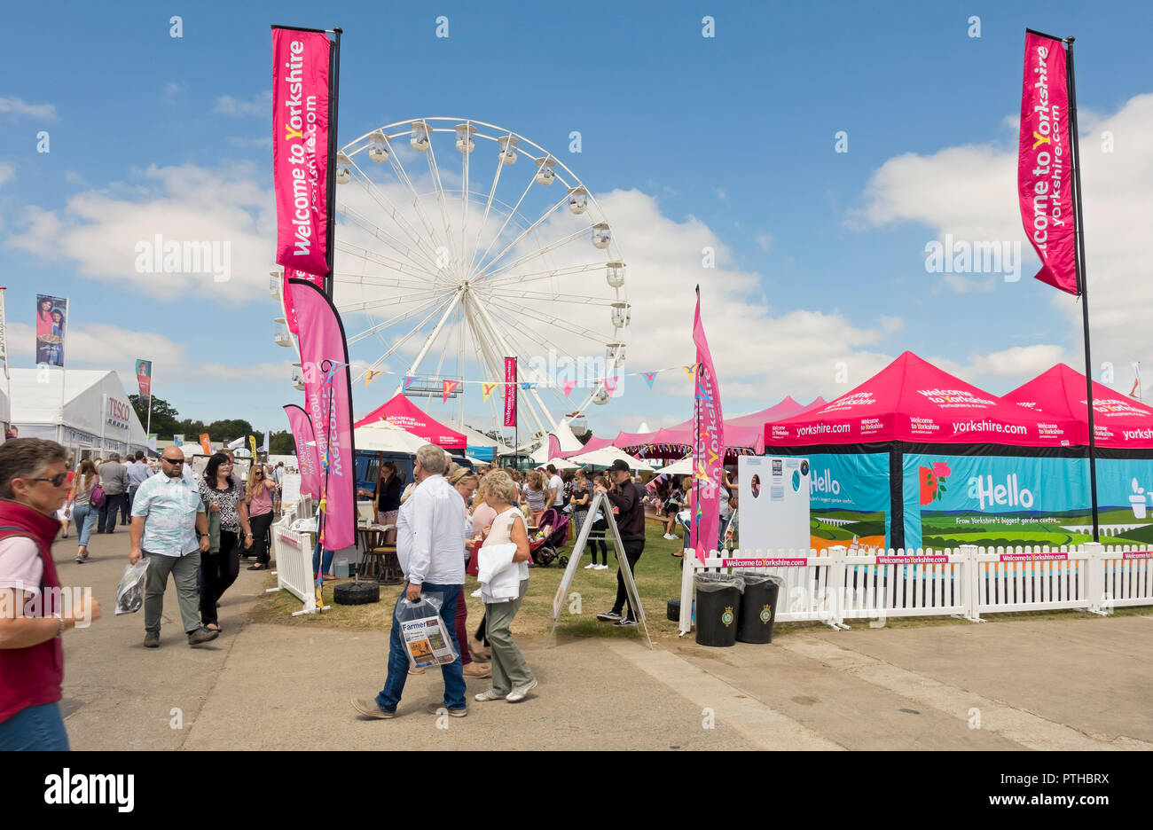 Welcome to Yorkshire stand Great Yorkshire Show in summer Harrogate North Yorkshire England UK United Kingdom GB Great Britain Stock Photo