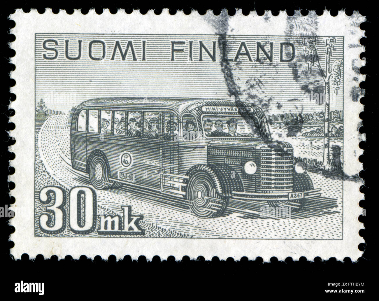 Postmarked stamp from Finland in the Postbus series issued in 1947 Stock Photo