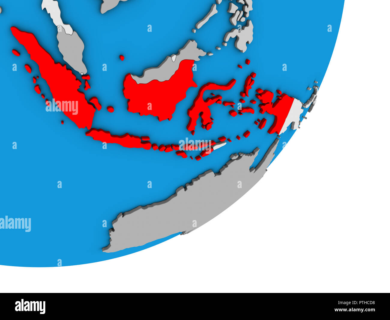 Indonesia on blue political 3D globe. 3D illustration. Stock Photo