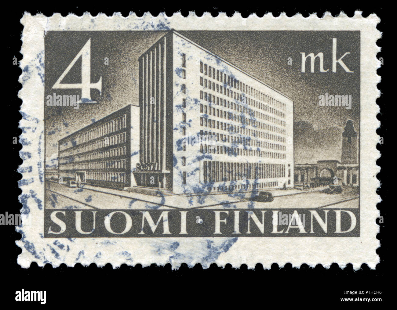 Postmarked stamp from Finland in the Post Administration Building series issued in 1939 Stock Photo
