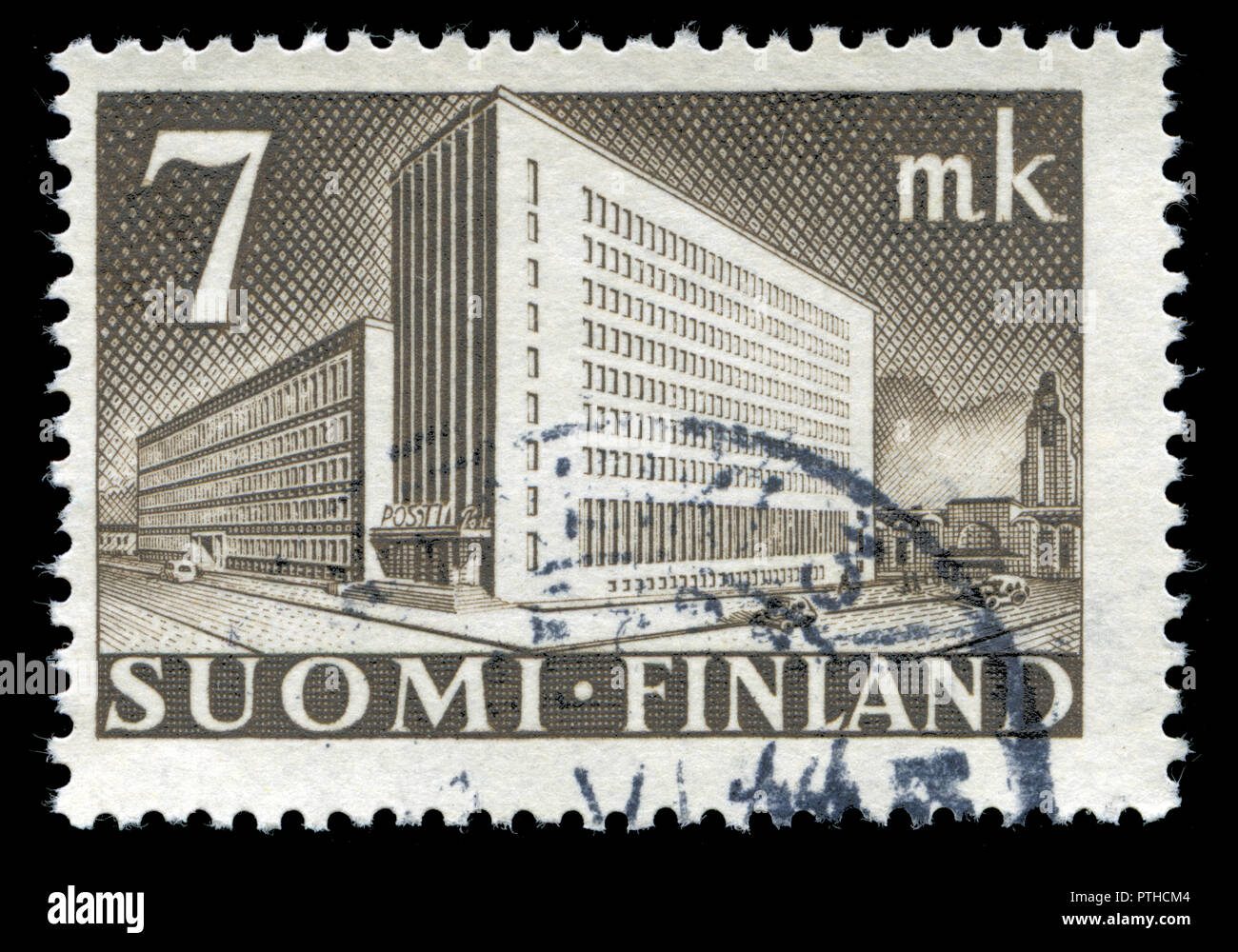 Postmarked stamp from Finland in the Post Administration Building series issued in 1942 Stock Photo