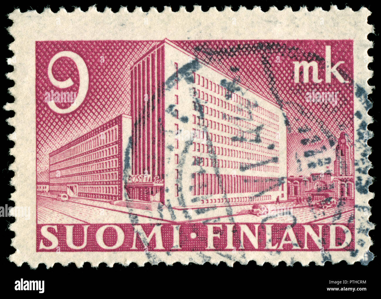 Postmarked stamp from Finland in the Post Administration Building series issued in 1942 Stock Photo