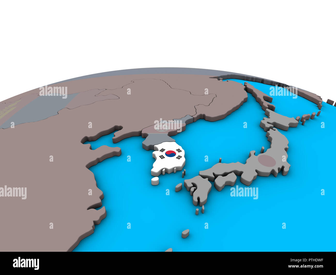 South Korea with embedded national flag on political 3D globe. 3D ...