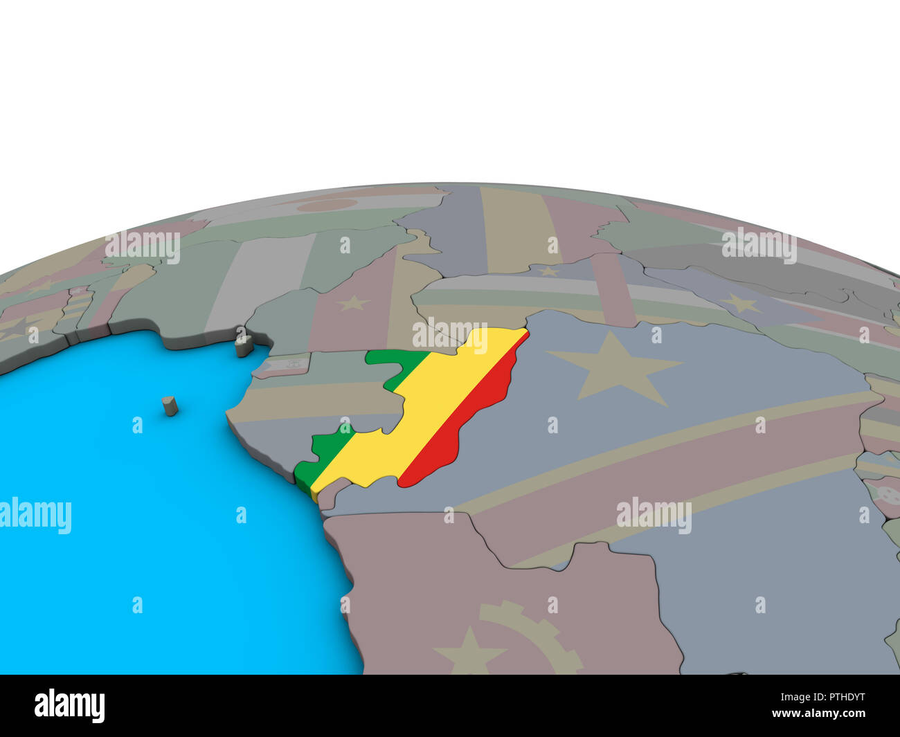 Congo with embedded national flag on political 3D globe. 3D ...