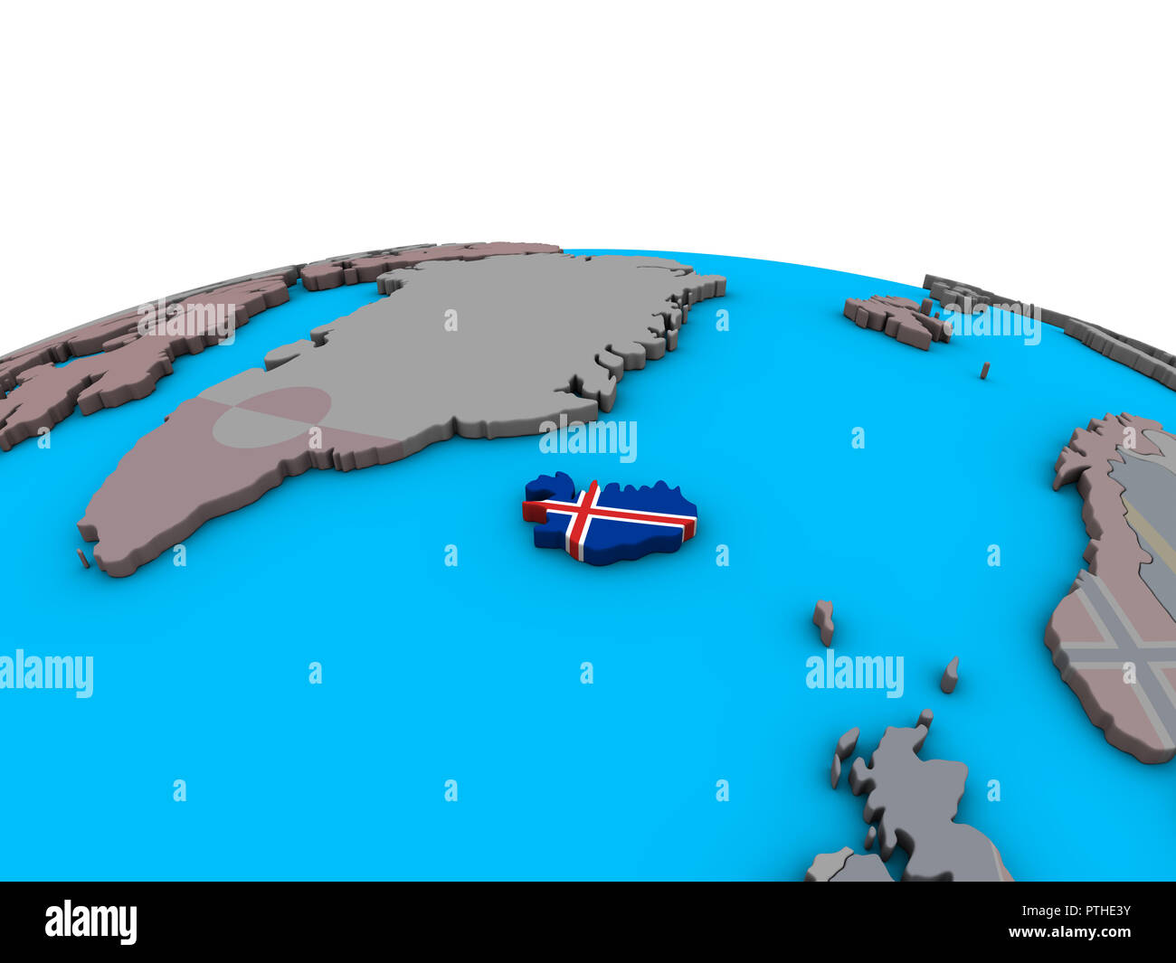 Iceland with embedded national flag on political 3D globe. 3D ...