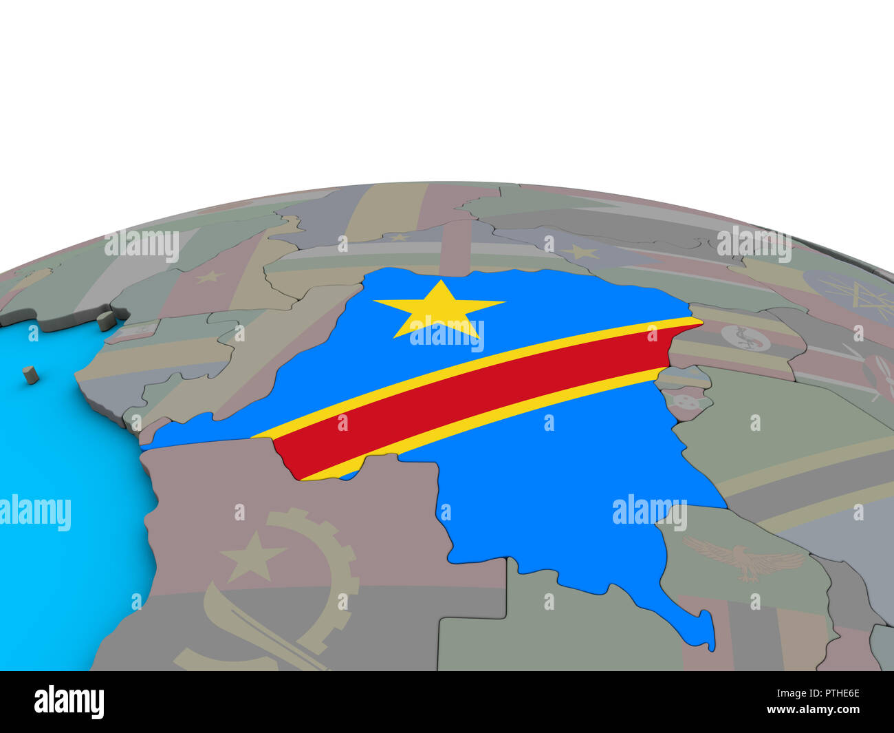 Dem Rep of Congo with embedded national flag on political 3D globe. 3D ...